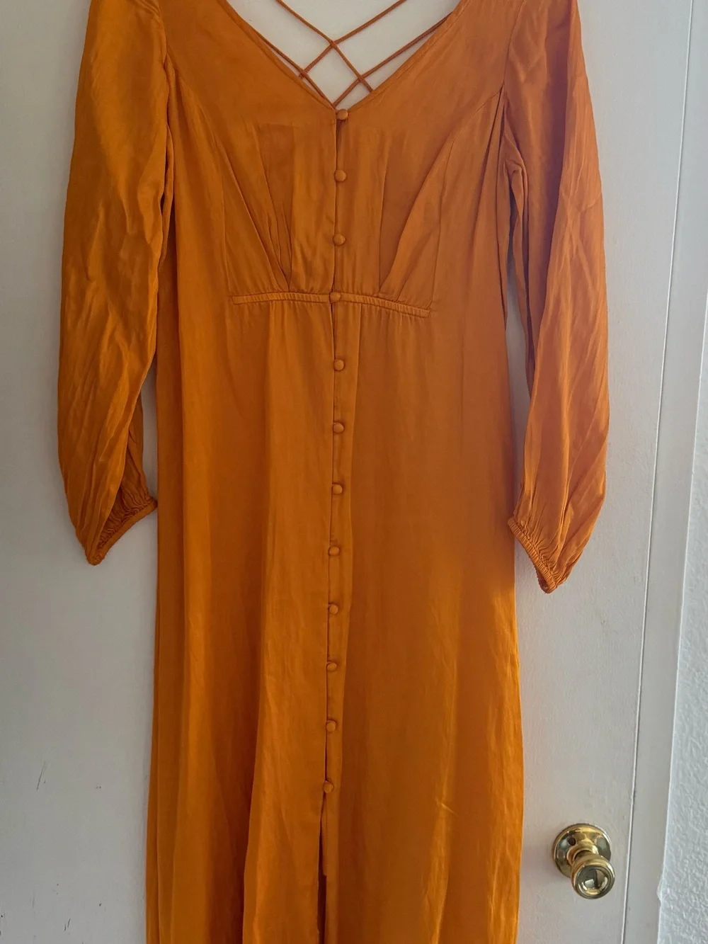 Free People Sunset Orange Lattice-Back Button Midi Dress - Picture 7 of 11